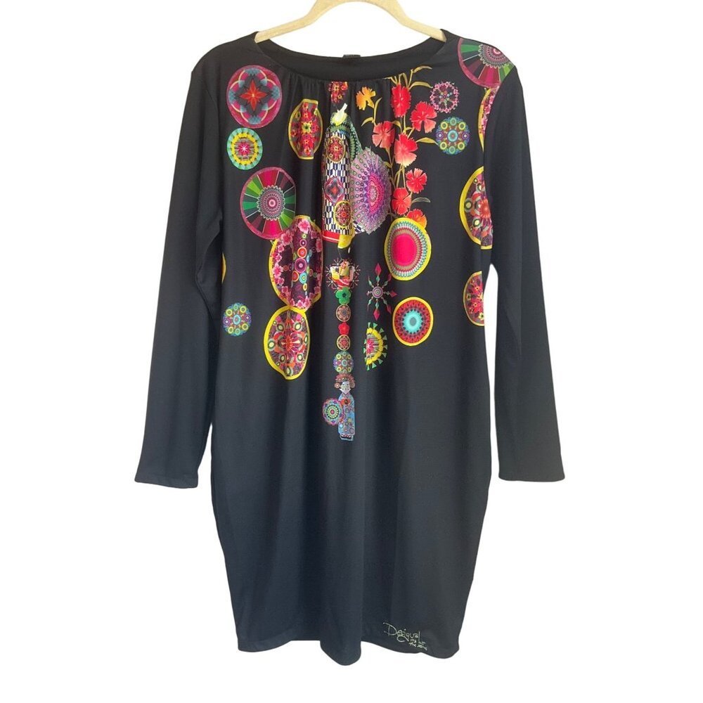 Desigual by Lacroix Estela B Womens Sz XL Dress Long sleeves colorful Asian Grap